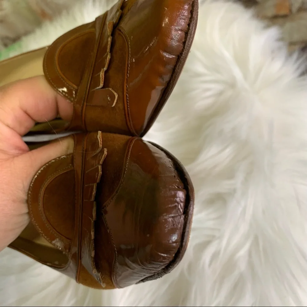 DOMENICO VACCA Italian Made Suede and Leather Burnt Caramel Kiltie Pumps, 38